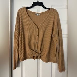 American Eagle - super soft, mustard yellow, buttoned down v neck sweater - M